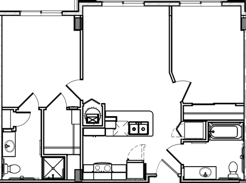 Floor plan for 2 beds, 2 baths, 858 sqft